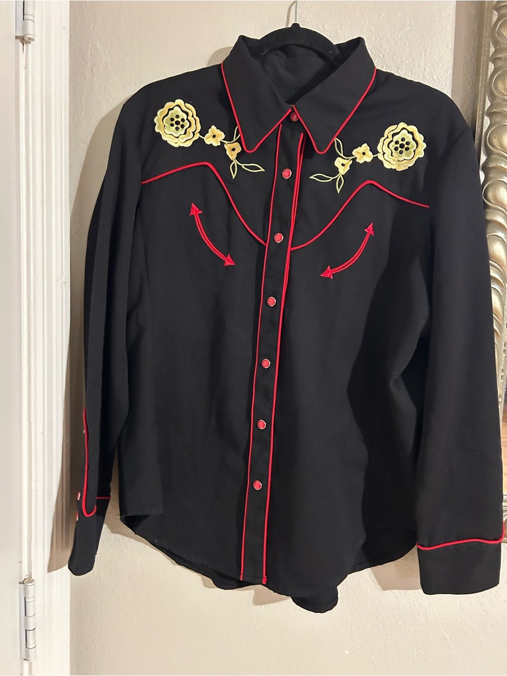 Scully Black Western Shirt with Brown Logo Patch